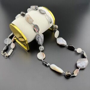 Lucas Lameth Sterling Silver Multi Gemstone Shell Long Beaded Toggle Necklace